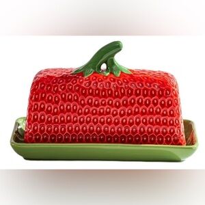 BRAND NEW Strawberry Butter Dish with Lid - Ceramic Butter Keeper Holder